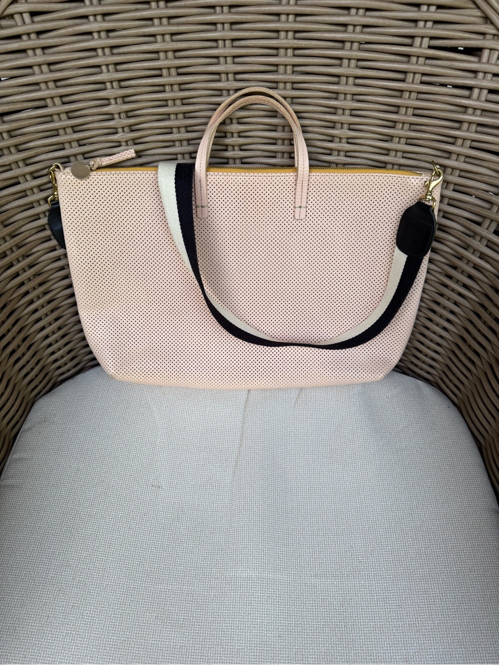Clare V Perforated Pink LeTote with Removable Strap